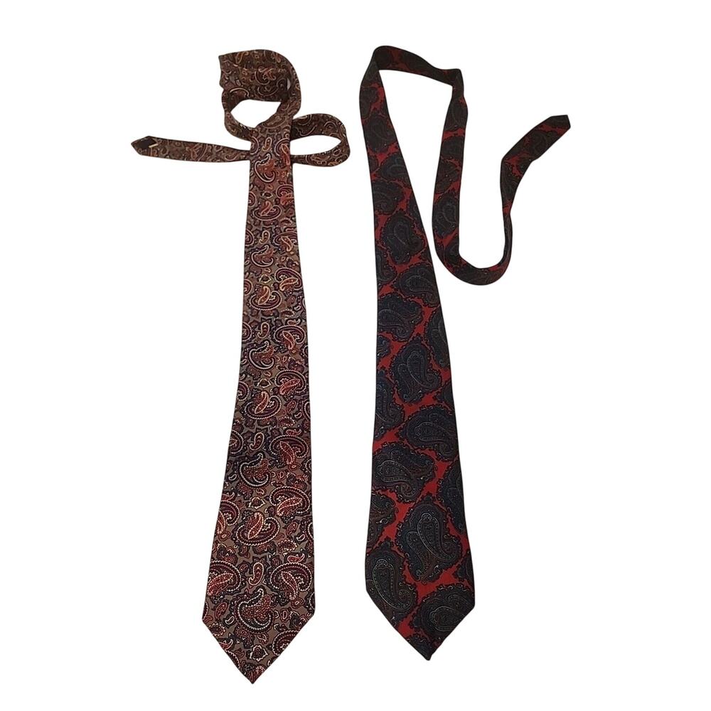 Lot Of 2 Oakton Ltd. Men’s Dress Tie Res And Blue Paisley